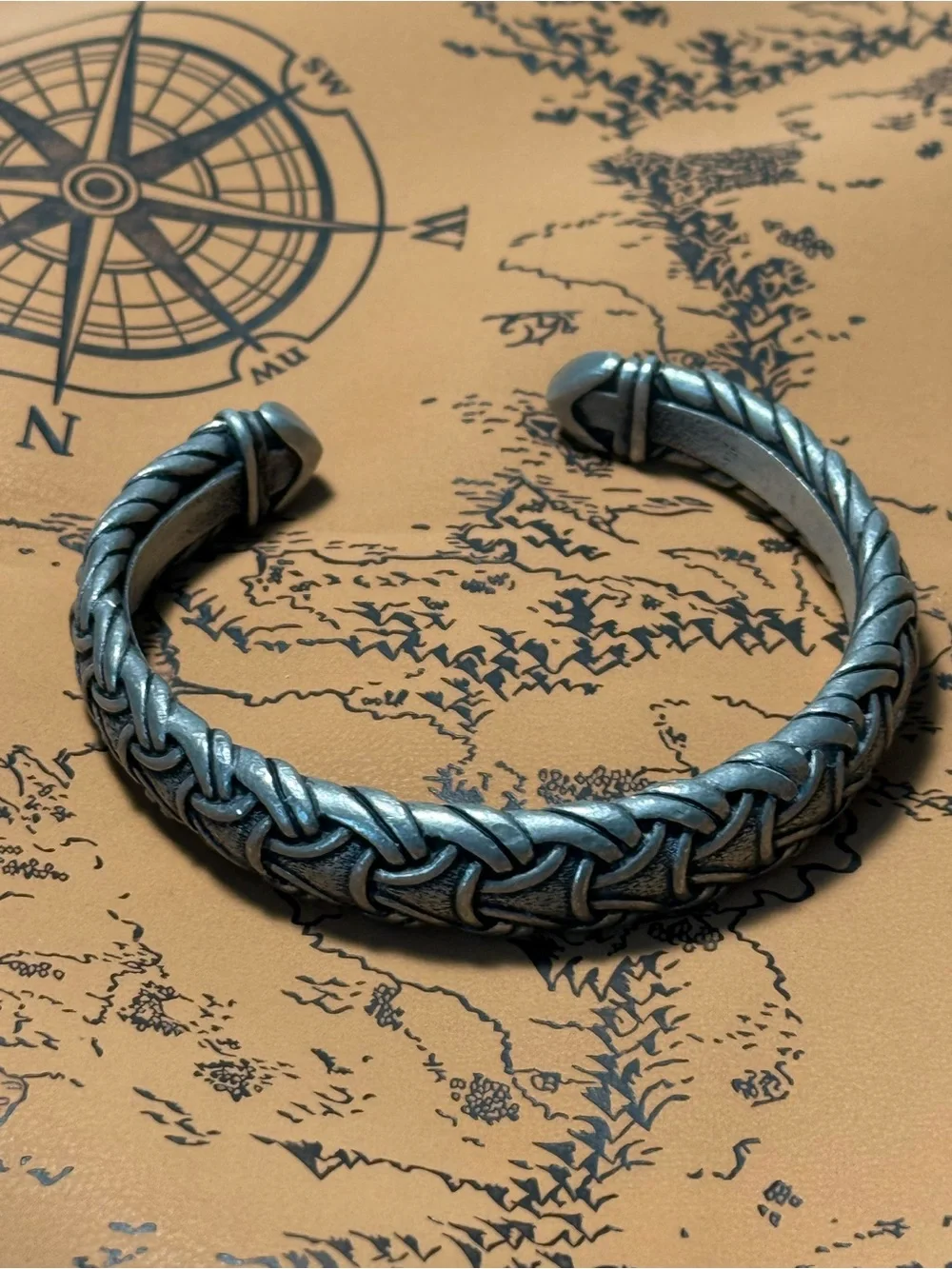 Viking Arm Ring Metal Cuff Bracelet for Men - Silver